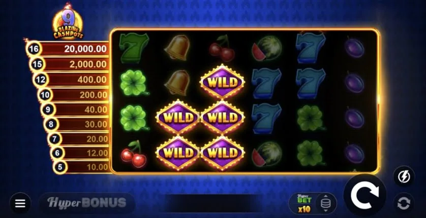 Gameplay de la machine à sous 9 Blazing Cashpots